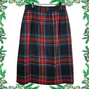 Vintage Wool Red Plaid Midi Skirt Tartan Christmas Holiday Womens Size 12 Preppy